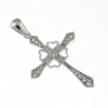 Cross pendant with clovers and crystals, rhodium-plated 925 silver