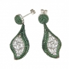 Green moss teardrop earrings with crystals, rhodium-plated 925 silver