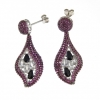 Fuchsia teardrop earrings with crystals, rhodium-plated 925 silver