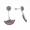 Fuchsia fan earrings with crystals, rhodium-plated 925 silver