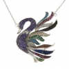 Tanzanite swan necklace with crystals, rhodium-plated 925 silver