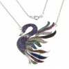 Tanzanite swan necklace with crystals, rhodium-plated 925 silver
