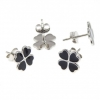 Clover earrings black enamel silver 925 rhodium plated