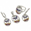 Butterfly set of earrings, ring, pendant, silver 925 rhodium-plated