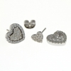 2 in 1 heart earrings with zirconia crystals in rhodium-plated 925 silver