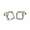 Fancy square earrings with crystals, rhodium-plated 925 silver