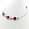 Bracelet with heart crystals, fuchsia, rhodium-plated 925 silver