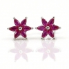 Corner flower earrings with rhodium-plated silver 925 crystals, fuchsia