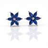Corner flower earrings with rhodium-plated silver 925 crystals, capri blue