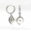 Hoop earrings with pearl and crystals, rhodium-plated 925 silver, 13.5mm