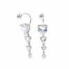 Upper lobe earrings in rhodium-plated 925 silver, crystal hearts