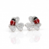 Earrings for tragus in silver 925 rhodium plated with enamel, clover with ladybug