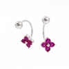 Upper lobe earrings in rhodium-plated 925 silver, fuchsia flower