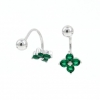 Upper lobe earrings in rhodium-plated 925 silver, emerald flower