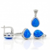 Set picatura Blue Opal, cercei, inel, pandantiv, argint 925 rodiat