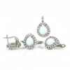 White Opal drop set, earrings, ring, pendant, rhodium-plated 925 silver