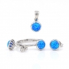 Alice set, Blue Opal, earrings, ring (57), pendant, rhodium-plated silver 925