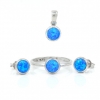 Alice set, Blue Opal, earrings, ring (59), pendant, rhodium-plated silver 925