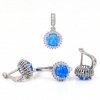 Joly set, Blue Opal, earrings, ring (60), pendant, rhodium-plated silver 925