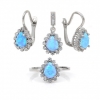 Diane set, Azure Opal, earrings, ring (55), pendant, rhodium-plated silver 925