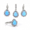 Diane set, Azure Opal, earrings, ring (58), pendant, rhodium-plated silver 925