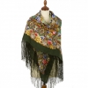 Premium shawl Gold and Silver, wool, green - 148x148cm