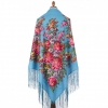 Premium shawl Victory Day, wool, turcoaz - 148x148cm