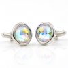Butoni cu cristale Swarovski, cabochon Aurore boreale, argint 925 rodiat