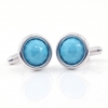 Butoni cu cristale Swarovski, cabochon Turcoaz, argint 925 rodiat