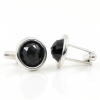 Butoni cu cristale Swarovski, cabochon negru Jet, argint 925 rodiat