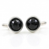 Butoni cu cristale Swarovski, cabochon negru Jet, argint 925 rodiat