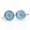 Butoni cu cristale Swarovski, cabochon pave Aquamarine, argint 925 rodiat