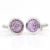 Butoni cu cristale Swarovski, cabochon pave Light Amethyst, argint 925 rodiat
