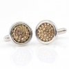 Butoni cu cristale Swarovski, cabochon pave Golden Shadow, argint 925 rodiat