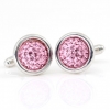 Butoni cu cristale Swarovski, cabochon pave Light Rose, argint 925 rodiat