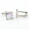 Butoni cu cristale Swarovski, cabochon White patina 10mm, argint 925 rodiat