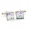 Butoni cu cristale Swarovski, cabochon White patina 10mm, argint 925 rodiat