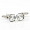 Butoni cu cristale Swarovski, fancy rivoli White patina 10mm, argint 925 rodiat