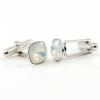 Butoni cu cristale Swarovski, fancy rivoli White Opal 10mm, argint 925 rodiat