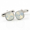 Butoni cu cristale Swarovski, fancy rivoli White Opal 10mm, argint 925 rodiat
