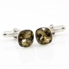 Butoni cu cristale Swarovski, fancy rivoli Smoky Quartz 10mm, argint 925 rodiat