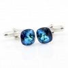 Butoni cu cristale Swarovski, fancy rivoli Bermuda Blue 10mm, argint 925 rodiat