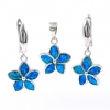 Set Floare Blue Opal, cercei, pandantiv, argint 925 rodiat