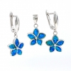 Set Floare Blue Opal, cercei, pandantiv, argint 925 rodiat