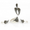 Set Aripi cu marcasite, cercei, inel (61), pandantiv, argint 925 rodiat