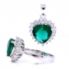 Set Inima, cercei, inel (58), argint 925 rodiat, verde emerald