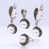 Set mireasa cu perla de cultura si marcasite, cercei, inel (56), pandantiv, argint 925 rodiat