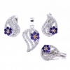 Set Picatura cu floricica, cercei, inel (57), pandantiv, argint 925 rodiat, mov ametist