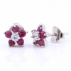 Cercei Floare cu rubine, argint 925 rodiat, 8mm