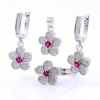 Set Floare, cercei, inel (58), pandantiv, argint 925 rodiat